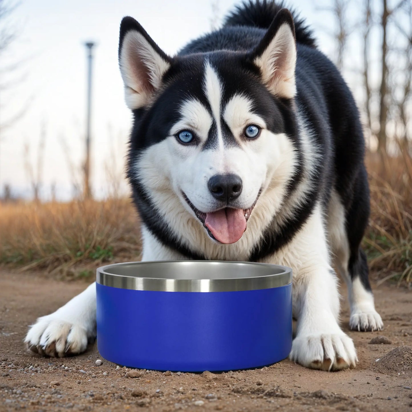 Stainless Steel Metal Dog Bowl 64oz - Blue